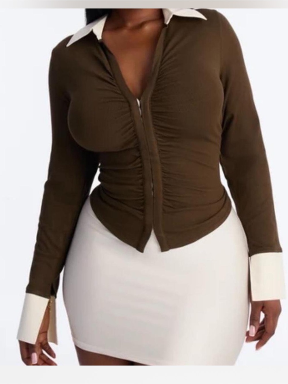 Women's Button-Front Top with Contrast Collar